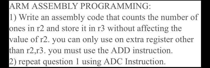 Solved ARM ASSEMBLY PROGRAMMING: 1) Write an assembly code | Chegg.com