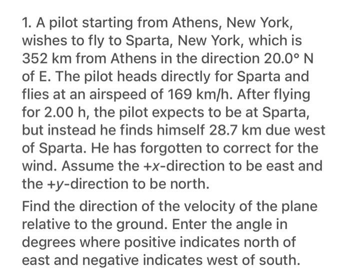 Solved 1. A pilot starting from Athens, New York, wishes to