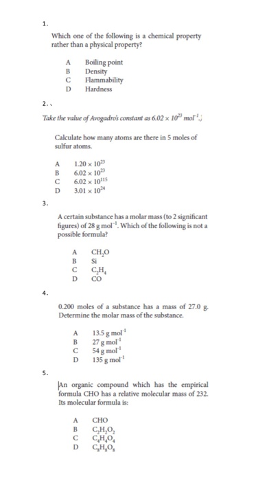 Solved 1 Which one of the following is a chemical property | Chegg.com