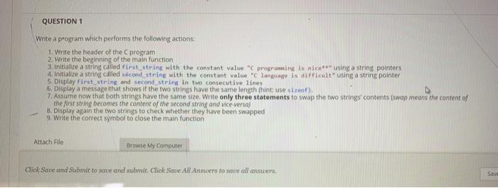 Solved QUESTION 1 Write a program which performs the | Chegg.com
