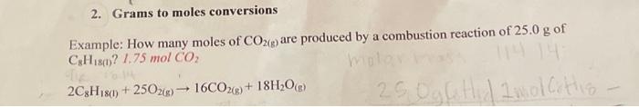 Solved 2. Grams to moles conversions Example: How many moles | Chegg.com