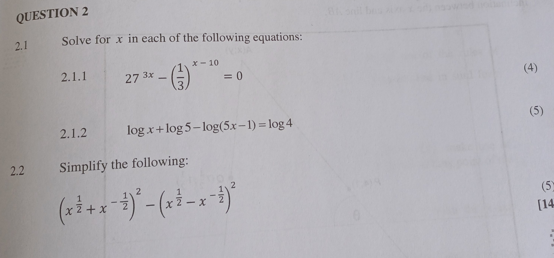 Solved QUESTION 22.1 ﻿Solve for x ﻿in each of the following | Chegg.com