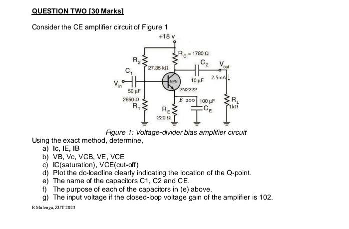 Solved Consider the CE amplifier circuit of Figure 1 Figure | Chegg.com