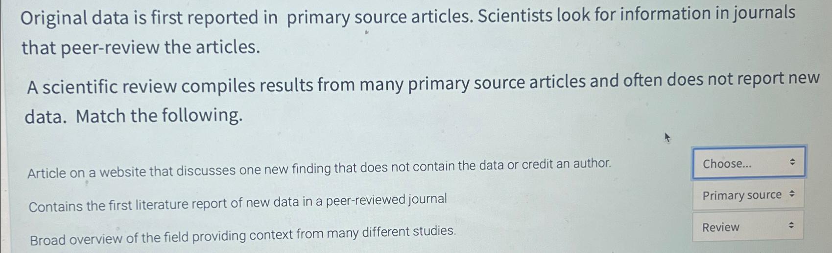 Solved Original data is first reported in primary source | Chegg.com