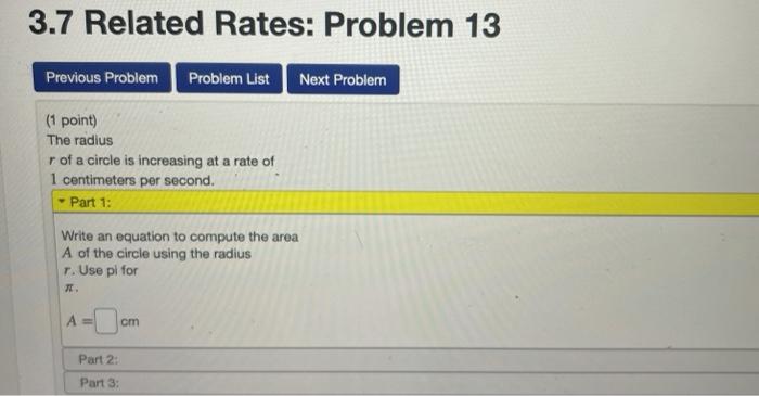 Solved 3.7 Related Rates: Problem 13 Previous Problem | Chegg.com