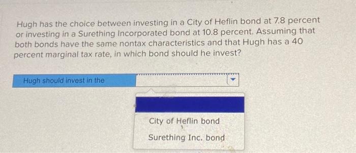 Solved Hugh Has The Choice Between Investing In A City Of | Chegg.com