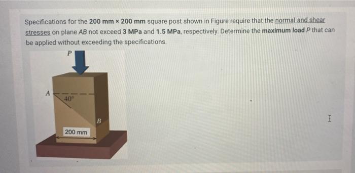 Solved Specifications for the 200 mm x 200 mm square post | Chegg.com