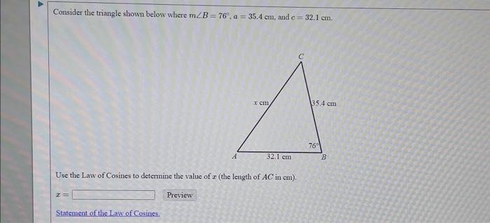 Solved Consider the triangle shown below where \\( m \\angle | Chegg.com