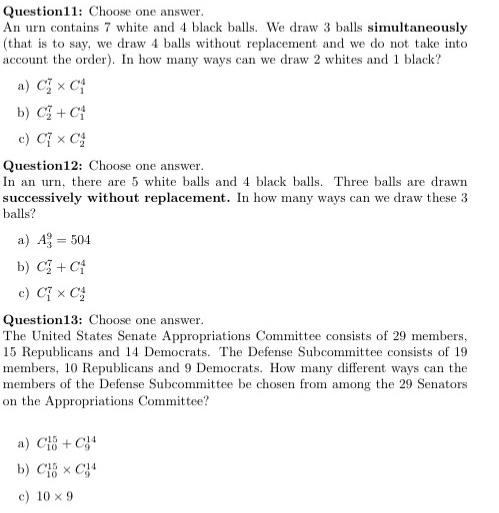 Solved Question 11: Choose One Answer. An Urn Contains 7 | Chegg.com