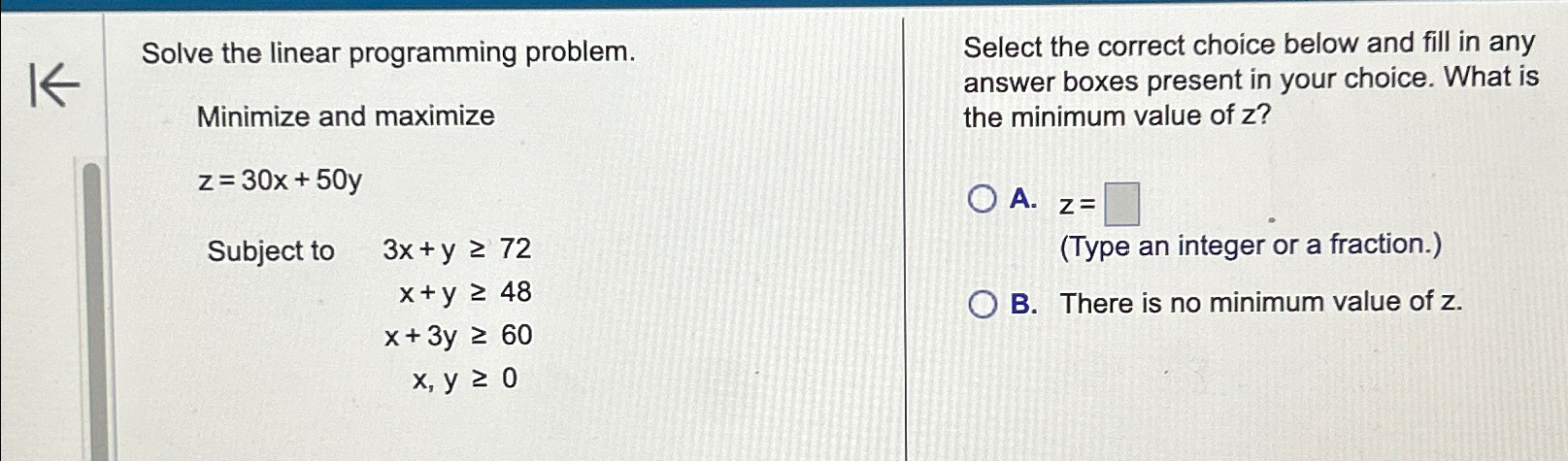 Solved Solve the linear programming problem.Minimize and | Chegg.com