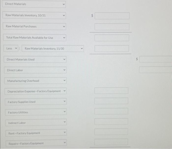 Solved Direct Materials Raw Materials Inventory, 10/31 Raw