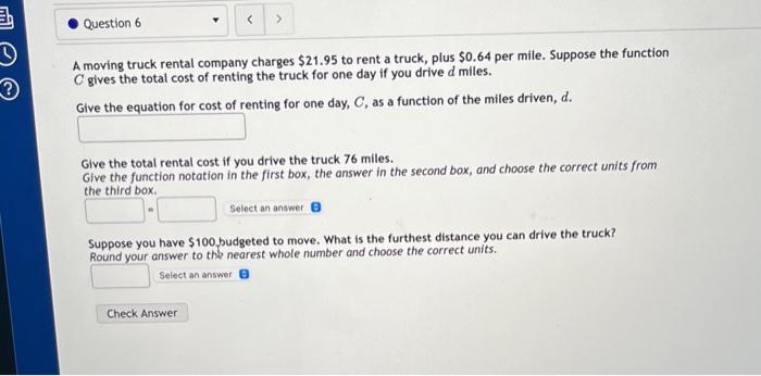 Solved A moving truck rental company charges $21.95 to rent | Chegg.com