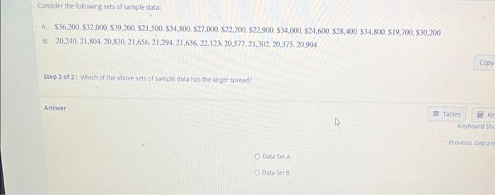 Solved Consider The Following Sets Of Sample Data: A | Chegg.com