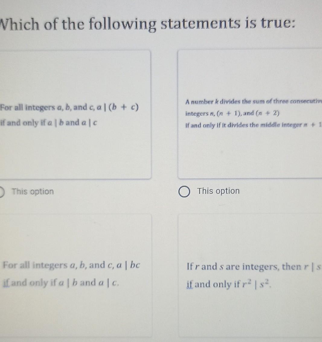 Solved Which of the following statements is true: For all | Chegg.com