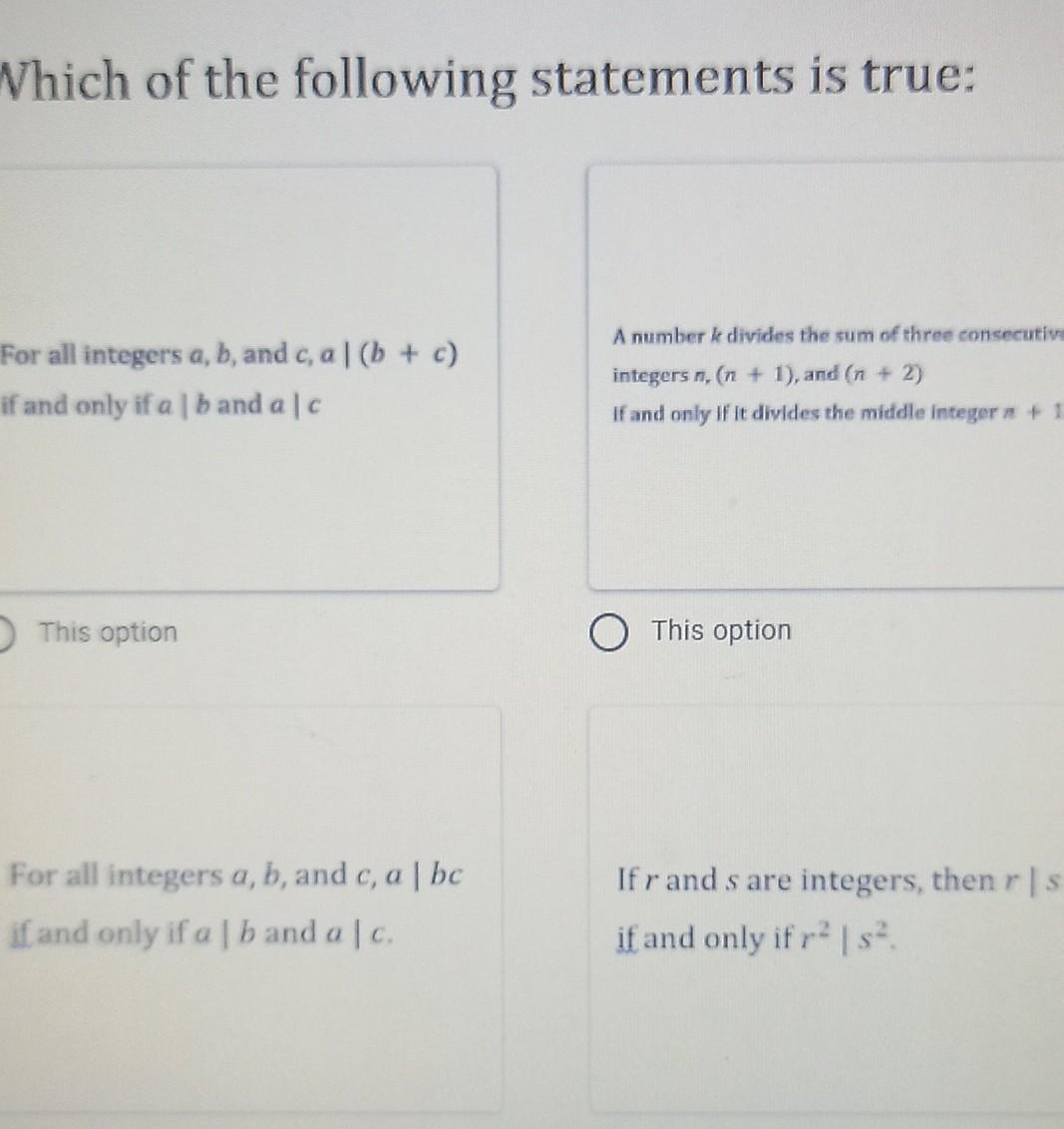 Solved Which Of The Following Statements Is True: For All | Chegg.com