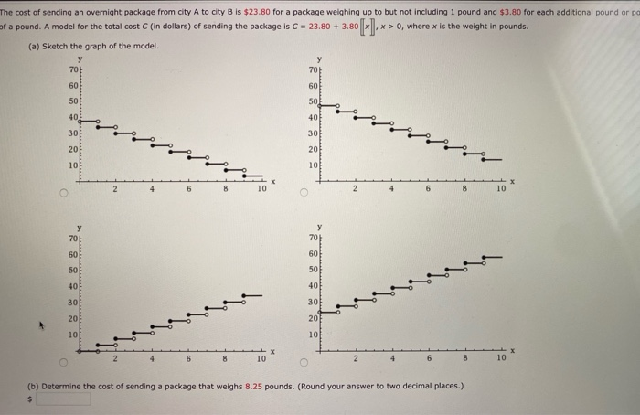 Solved The cost of sending an overnight package from city A | Chegg.com
