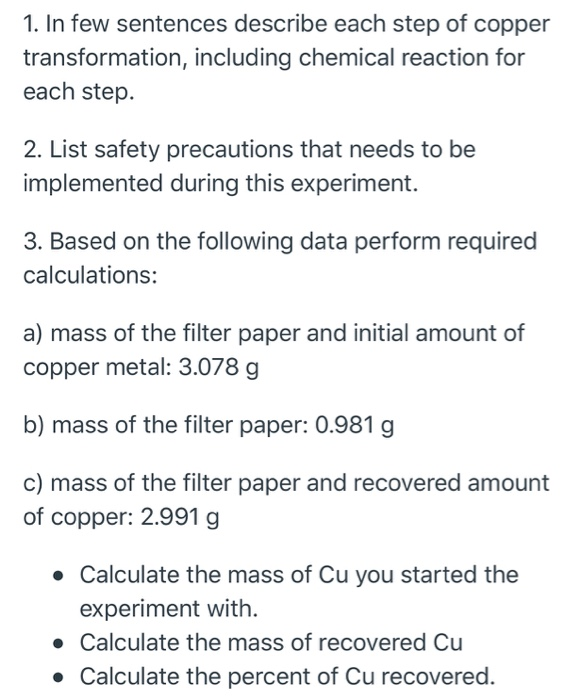 Solved 1. In few sentences describe each step of copper