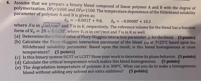 Solved 4. Assume that we prepare a binary blend composed of | Chegg.com