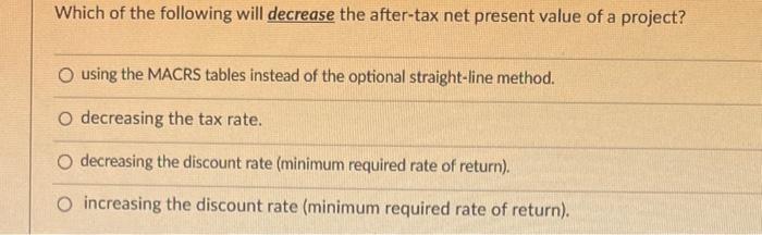 Solved Which of the following will decrease the after-tax | Chegg.com