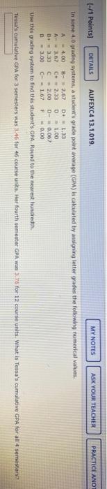 Solved 1-1 Points DETAILS AUFEXC4 13.1.019, MY NOTES ASK | Chegg.com