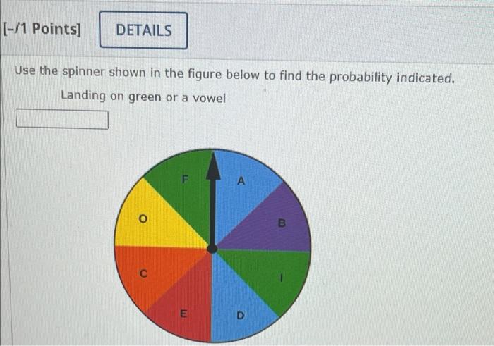 Solved [-/1 Points] DETAILS Use the spinner shown in the | Chegg.com