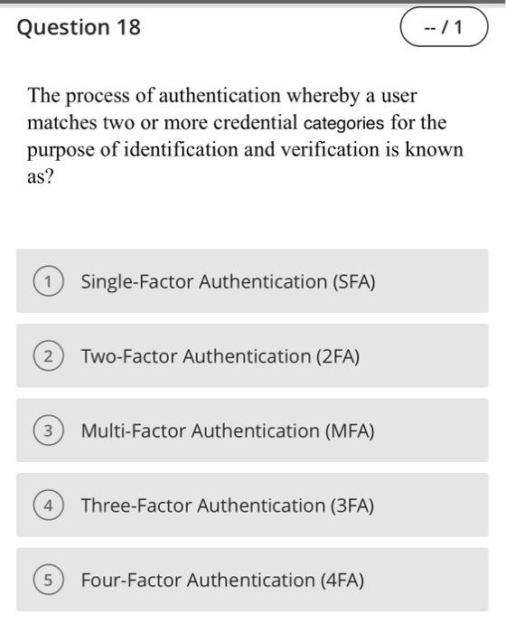 Solved Question 18 The process of authentication whereby a | Chegg.com