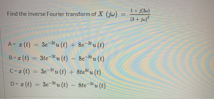 Solved Find The Inverse Fourier Transform Of X Jw 1 Chegg Com