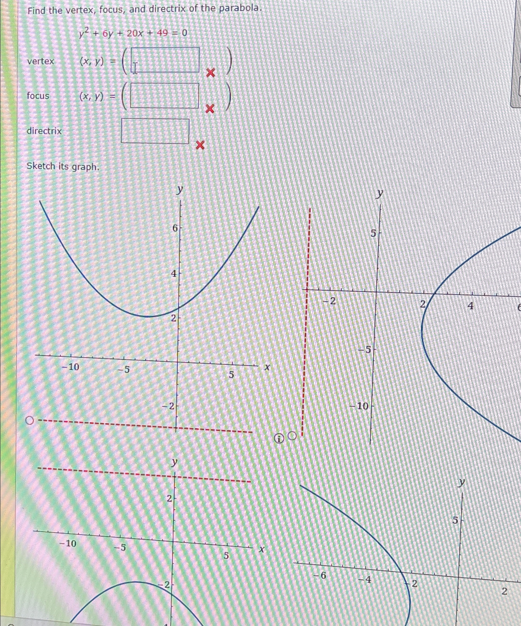 Solved Find the vertex, focus, and directrix of the | Chegg.com