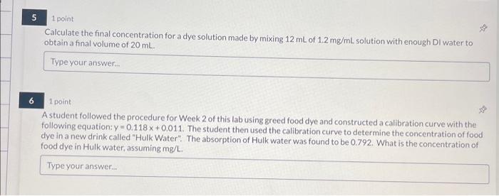 Solved Calculate The Final Concentration For A Dye Solution | Chegg.com