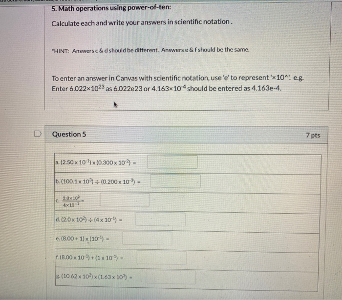 Solved 5. Math operations using power-of-ten: Calculate each | Chegg.com