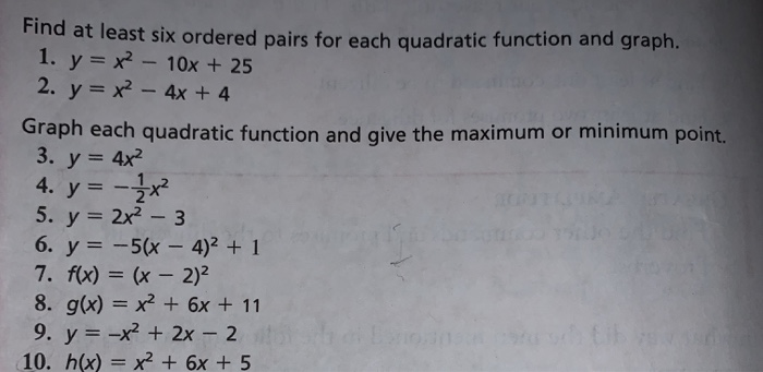 Solved Find At Least Six Ordered Pairs For Each Quadratic Chegg Com