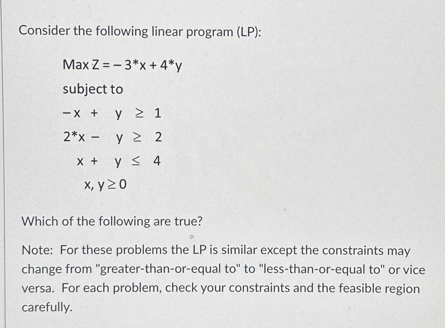 Solved Consider the following linear program | Chegg.com