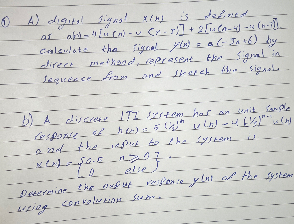(1) ﻿A) ﻿digital signal x(n) ﻿is defined as | Chegg.com