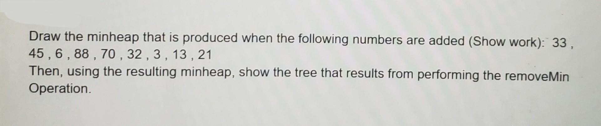 Solved Draw the minheap that is produced when the following | Chegg.com