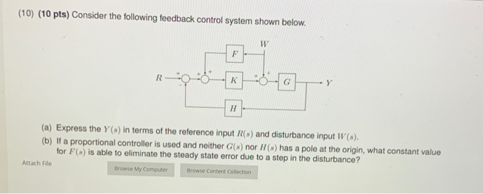 Solved (10) (10 pts) Consider the following feedback control | Chegg.com