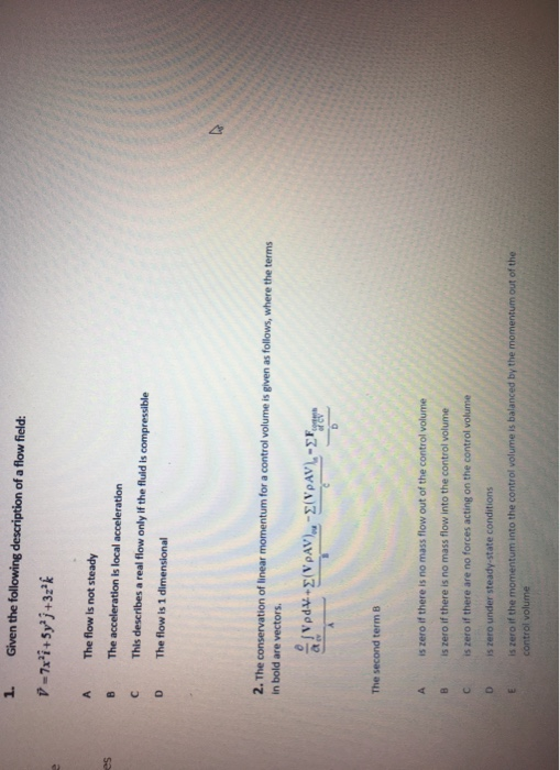 Solved 1. Given the following description of a flow field: | Chegg.com