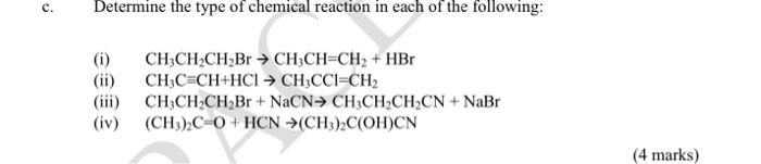 Solved c. Determine the type of chemical reaction in each of | Chegg.com