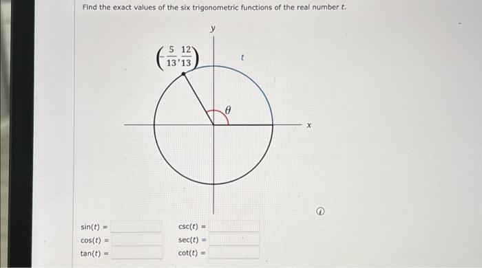 Solved Find the exact values of the six trigonometric | Chegg.com