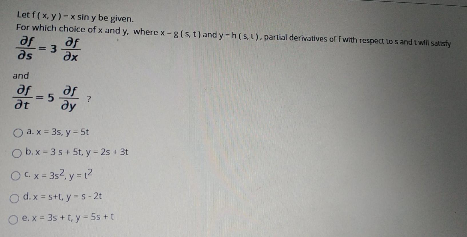 Solved Let F X Y X Sin Y Be Given For Which Choice Of Chegg Com