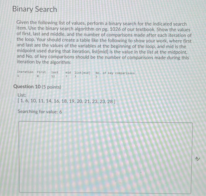 Solved Binary Search Given the following list of values, | Chegg.com