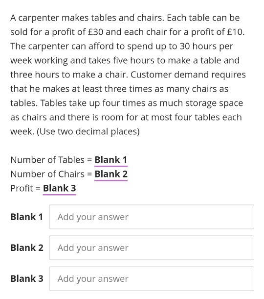 Solved A carpenter makes tables and chairs. Each table can