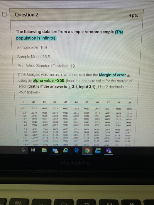 Solved Question 2 4 pts The following data are from a simple | Chegg.com