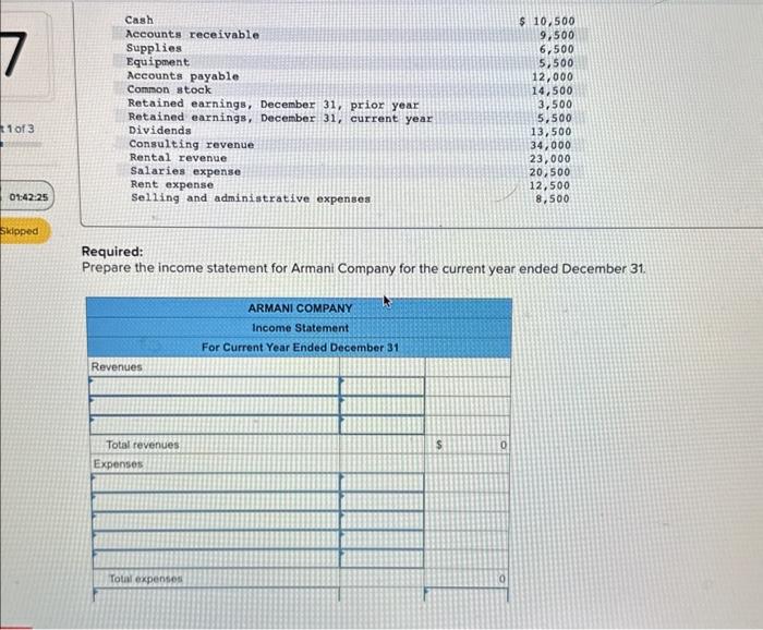 Solved Required: Prepare the income statement for Armani | Chegg.com