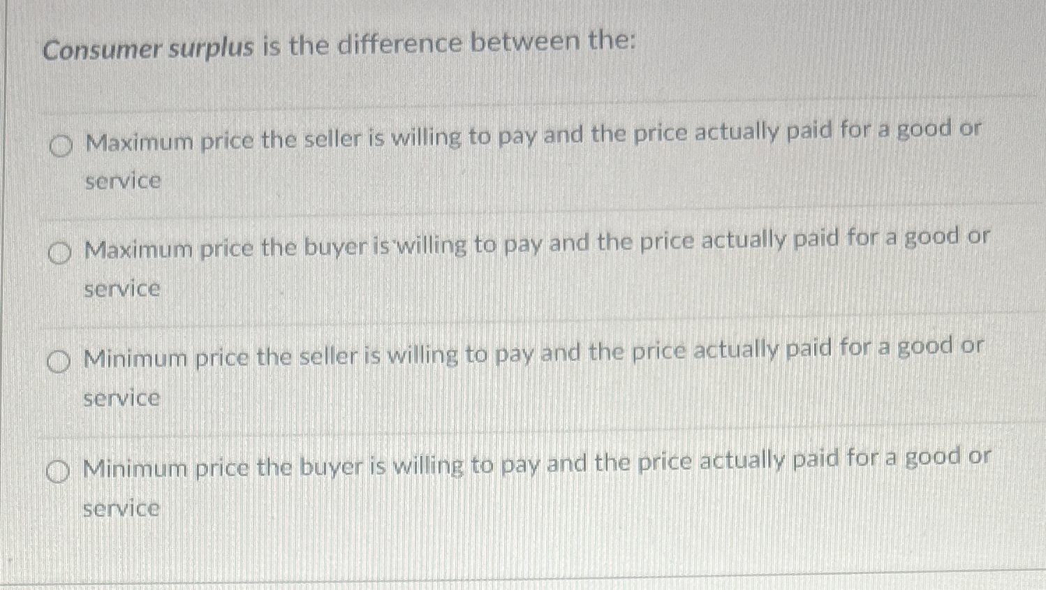 Solved Consumer surplus is the difference between | Chegg.com