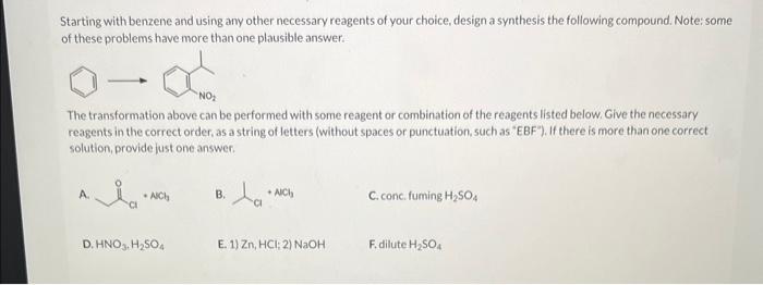 Solved Starting With Benzene And Using Any Other Necessary | Chegg.com