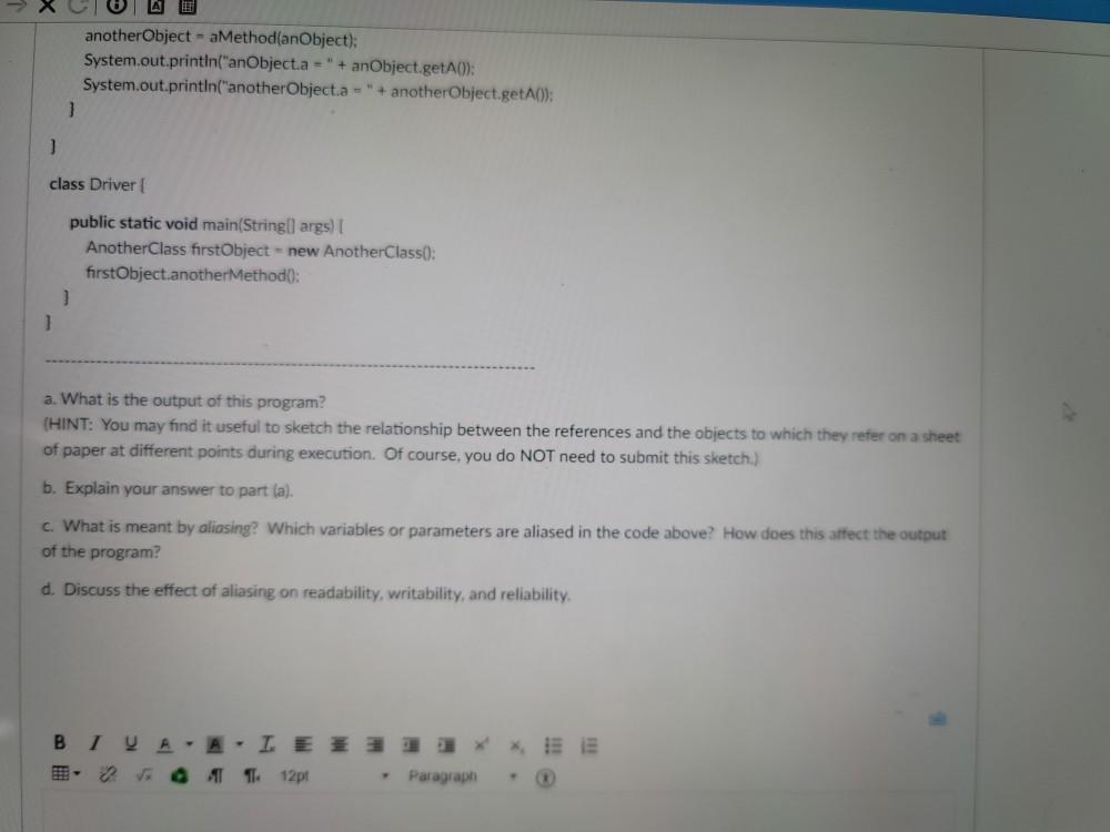 Solved Carivas Question 4 Consider the following code in | Chegg.com