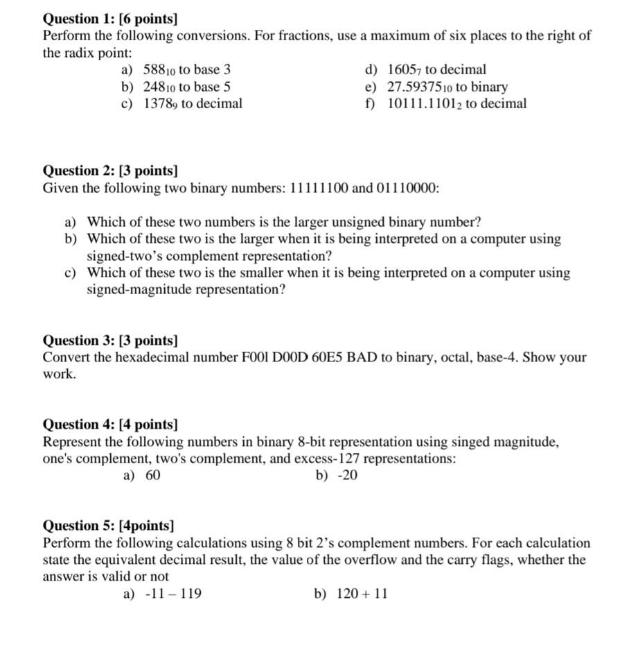 Solved Question 1: [6 Points] Perform The Following | Chegg.com