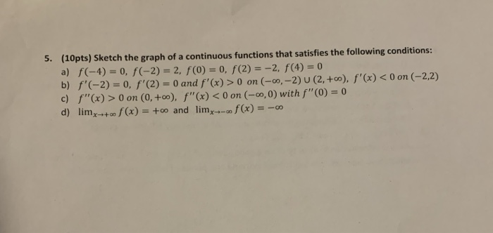 Solved 5. (10pts) Sketch the graph of a continuous functions | Chegg.com