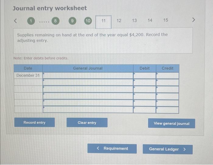 Journal entry worksheet 1…8 14 15 Supplies remaining | Chegg.com