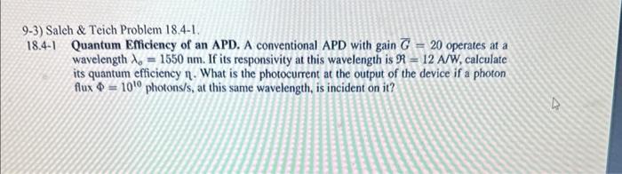Solved 3) Saleh \& Teich Problem 18.41. 8.41 Quantum